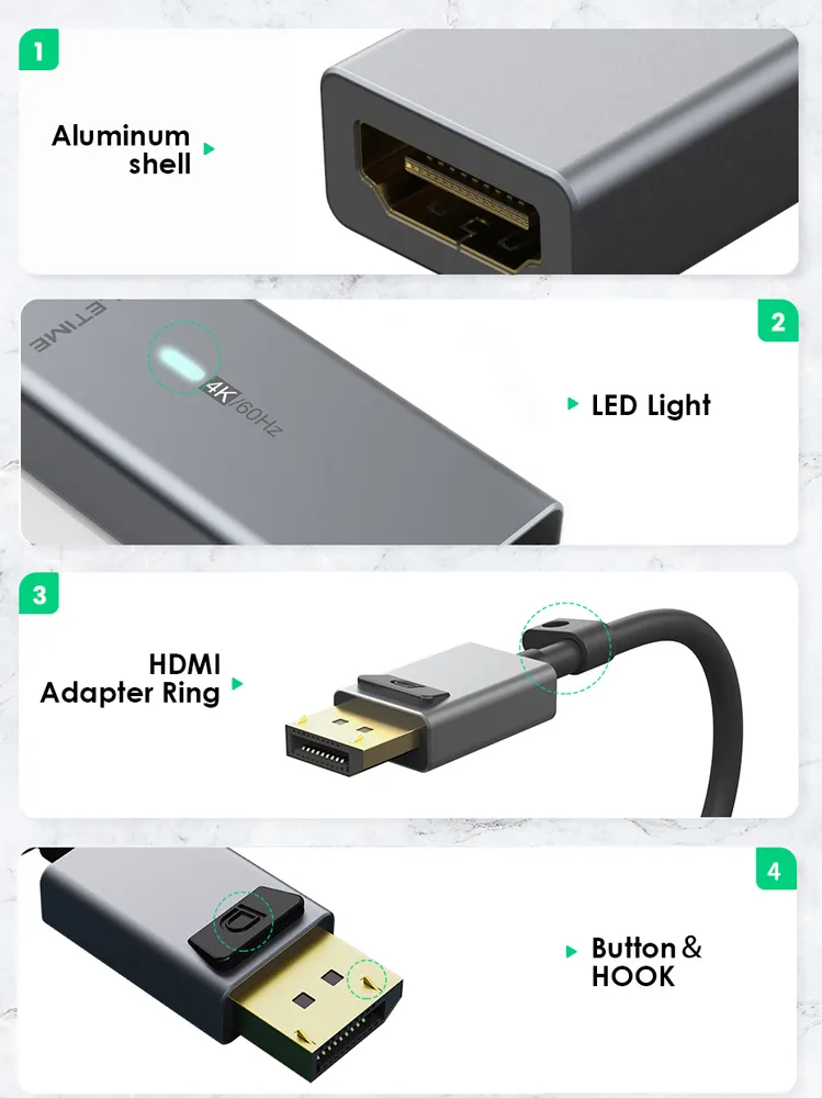 CABLETIME αντάπτορας DisplayPort σε HDMI CT-AV589-P02G4K60, 4K/60Hz, γκρι