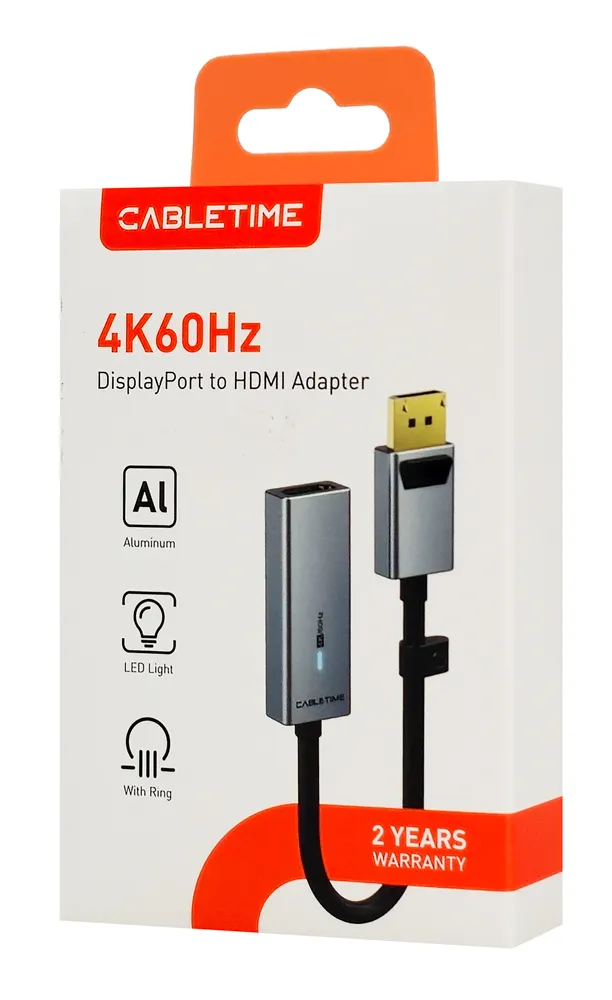 CABLETIME αντάπτορας DisplayPort σε HDMI CT-AV589-P02G4K60, 4K/60Hz, γκρι