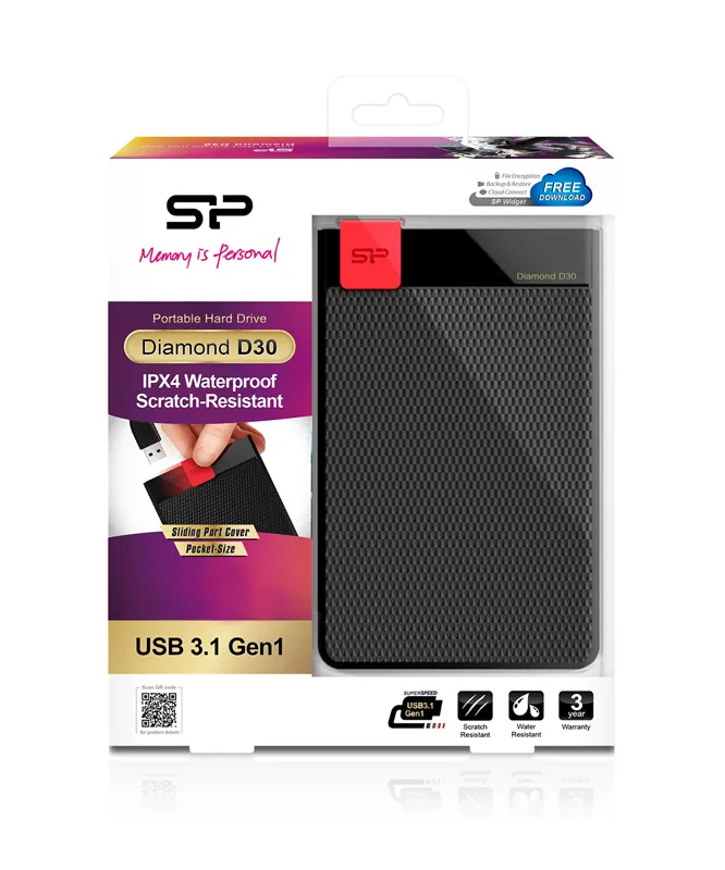 SILICON POWER Εξωτερικός HDD 1TB Diamond D30 D3S, USB 3.2, Black