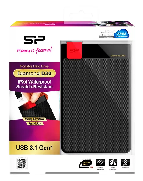 SILICON POWER Εξωτερικός HDD 1TB Diamond D30 D3S, USB 3.2, Black