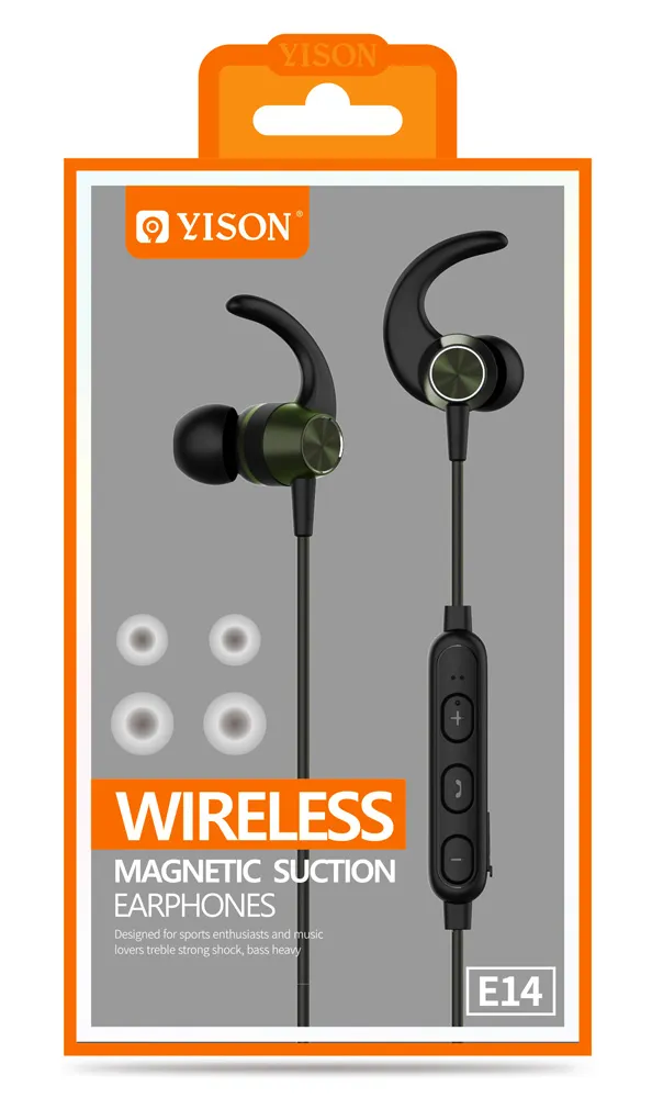 YISON earphones E14 με μαγνήτη, Bluetooth, 10mm, 65mAh, μαύρα