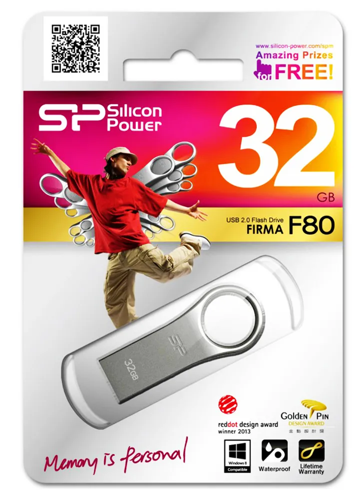SILICON POWER USB Flash Drive Firma F80, 32GB, USB 2.0, ασημί