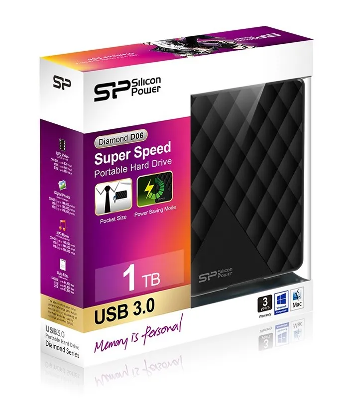 SILICON POWER εξωτερικός HDD 1TB Diamond D06, USB 3.2, μαύρος