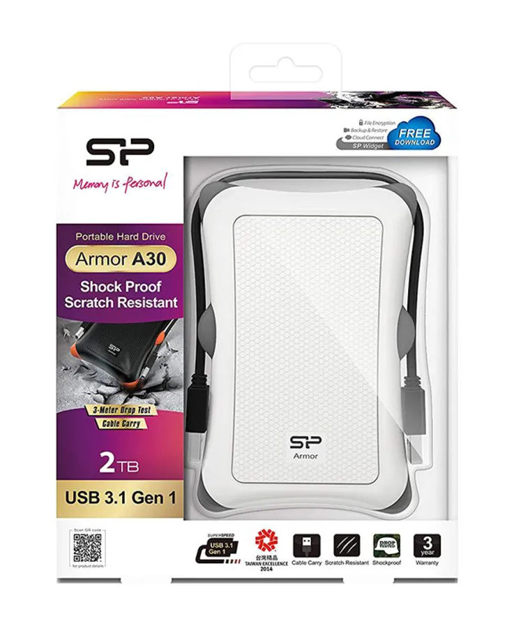 SILICON POWER εξωτερικός HDD Armor A30, 2TB, USB 3.2, λευκός