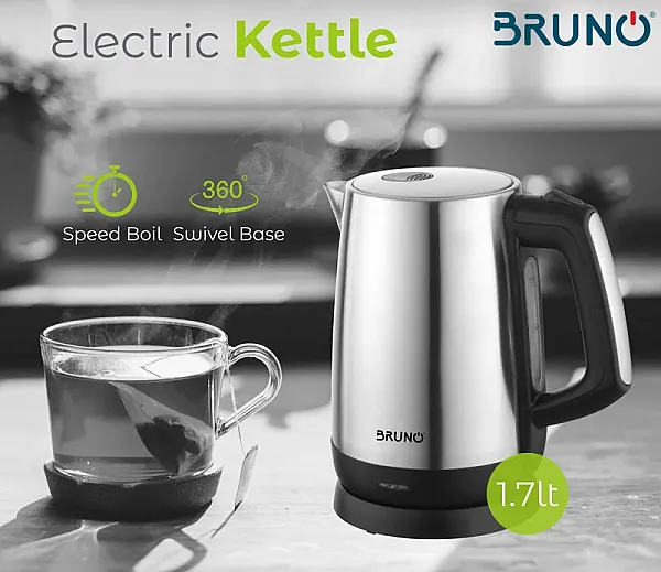 BRUNO ηλεκτρικός βραστήρας BRN-0030, 2200W, 1.7lt, βάση 360°