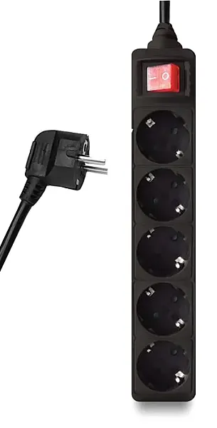 POWERTECH πολύπριζο PT-875, 5x schuko, 16A, 1.5m, μαύρο