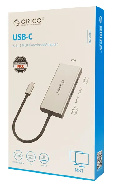 ORICO docking station MC-U501P, 5 θυρών, USB-C σύνδεση, 60W PD, 4K, γκρι