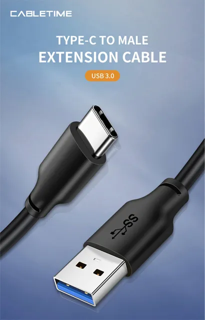 CABLETIME καλώδιο USB-C σε USB CMAMN, 3A, 5Gbps, 0.25m, μαύρο
