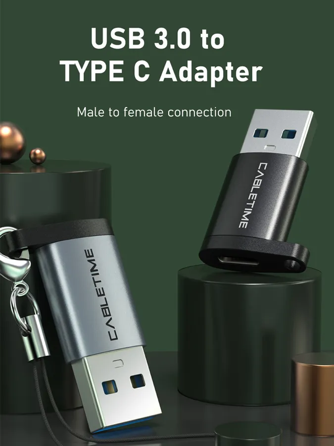 CABLETIME αντάπτορας USB-C σε USB CT-AMCF, 2.1A, 5Gbps, μαύρος