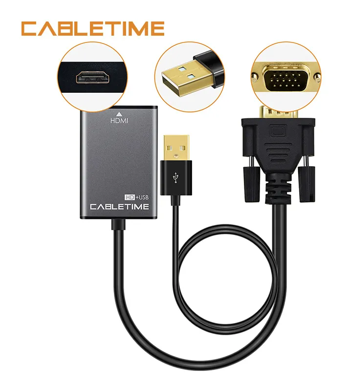 CABLETIME αντάπτορας HDMI σε VGA CT-VGAH με USB, 1080p, 0.15m, μαύρος