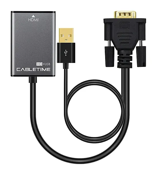 CABLETIME αντάπτορας HDMI σε VGA CT-VGAH με USB, 1080p, 0.15m, μαύρος