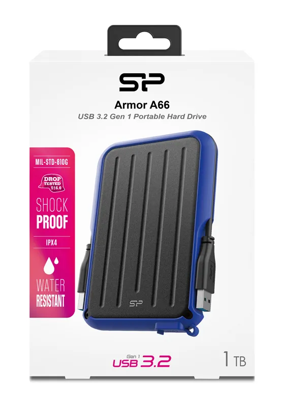 SILICON POWER εξωτερικός HDD Armor A66, 1TB, USB 3.2, μπλε
