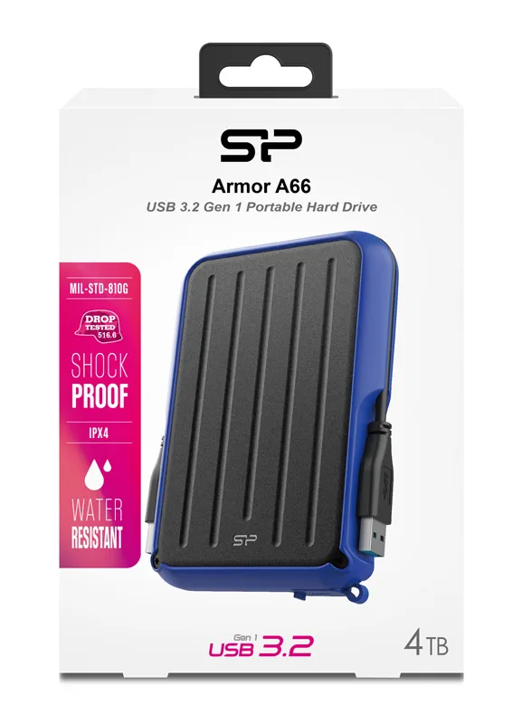SILICON POWER εξωτερικός HDD Armor A66, 4TB, USB 3.2, μπλε