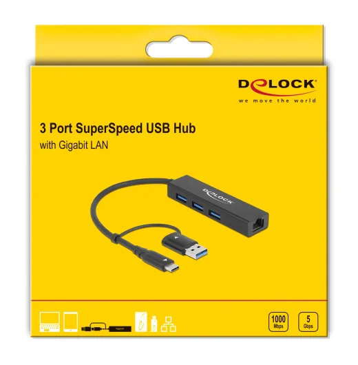 DELOCK docking station 64149, 4 θυρών, USB & USB-C σύνδεση, μαύρο