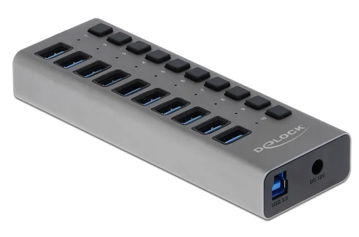 DELOCK USB hub 63670 με διακόπτες, 10x θυρών, 5Gbps, γκρι