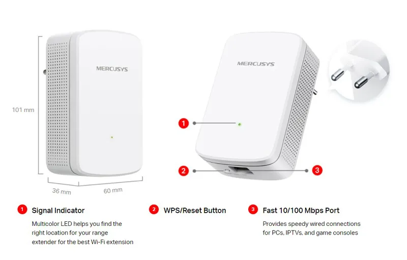 MERCUSYS Wi-Fi range extender ME10, 300Mbps, Ver. 1.0