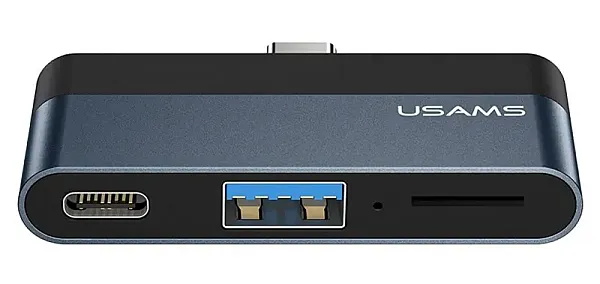 USAMS USB hub US-SJ491 με card reader, 2x θυρών, 5Gbps, 60W, USB-C, γκρι