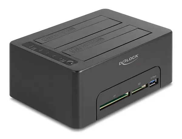 DELOCK docking station για 2.5" ή 3.5" SATA HDD/SSD 64183, 2 θέσεων, με card reader, 5Gbps, clone function, μαύρο