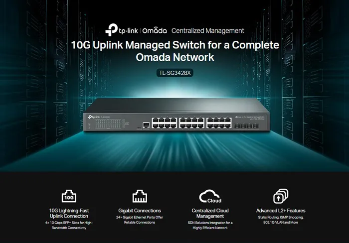 TP-LINK L2+ Managed Switch TL-SG3428X, 24-Port Gigabit, 4x SFP+, Ver.1.4