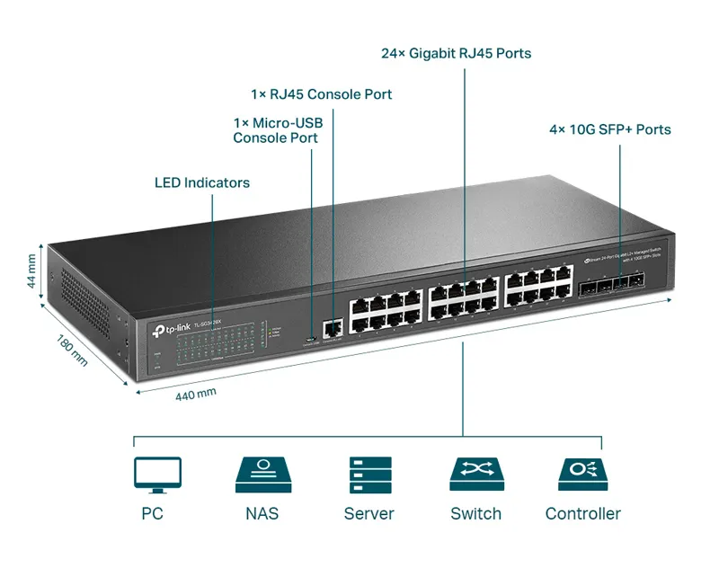 TP-LINK L2+ Managed Switch TL-SG3428X, 24-Port Gigabit, 4x SFP+, Ver.1.4