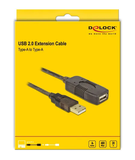 DELOCK καλώδιο USB 2.0 αρσενικό σε θηλυκό 82690, active, 20m, μαύρο