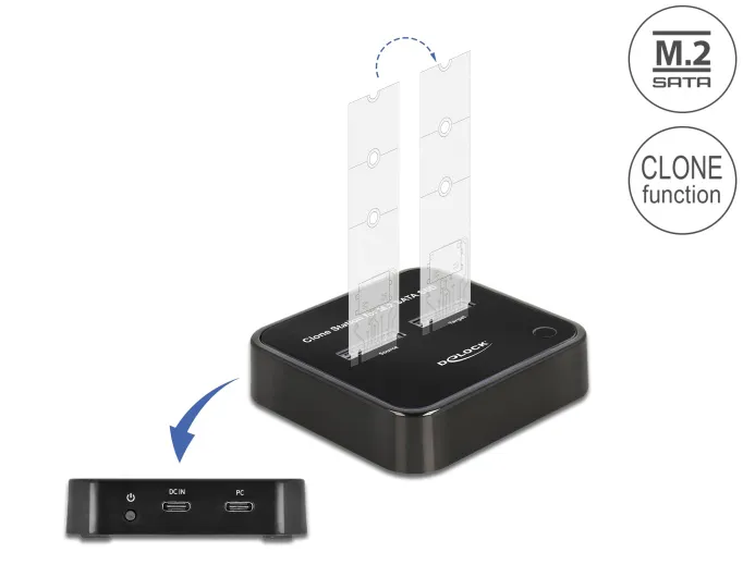 DELOCK docking station για M.2 SATA SSD 64178, 2 θέσεων, 6Gbps, clone function, μαύρο