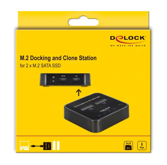 DELOCK docking station για M.2 SATA SSD 64178, 2 θέσεων, 6Gbps, clone function, μαύρο