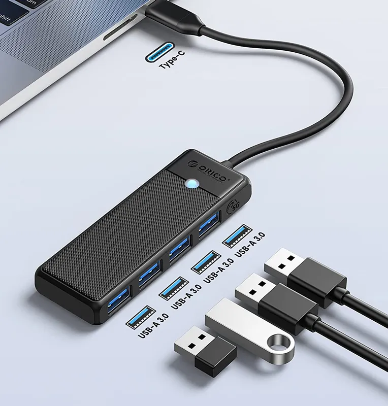 ORICO USB hub PAPW4A-C3, 4x θυρών, 5Gbps, USB-C σύνδεση, μαύρο