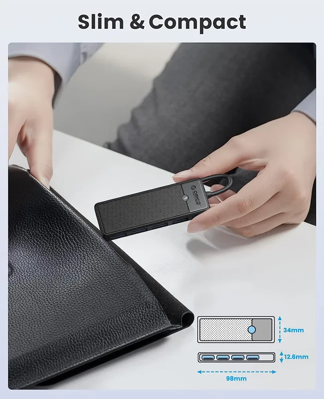 ORICO USB hub PAPW4A-C3, 4x θυρών, 5Gbps, USB-C σύνδεση, μαύρο