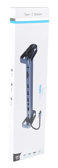 POWERTECH docking station PTR-0152, 10 θυρών, βάση laptop, USB-C, γκρι