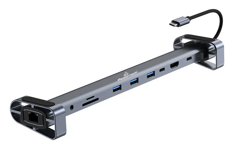 POWERTECH docking station PTR-0152, 10 θυρών, βάση laptop, USB-C, γκρι