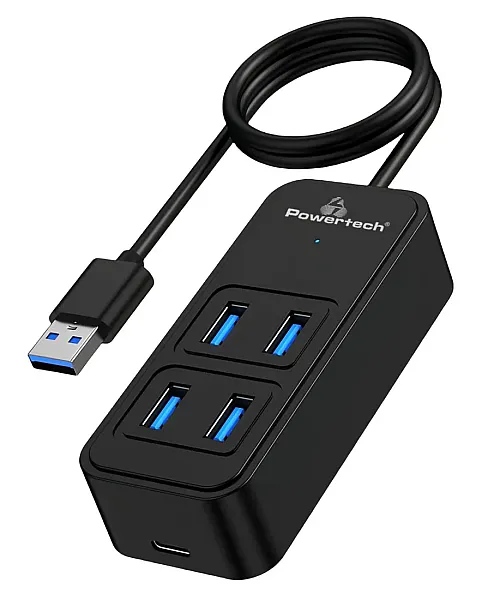 POWERTECH USB 3.2 hub PTR-0157, 4x θυρών, 5Gbps, USB σύνδεση, 1m, μαύρο