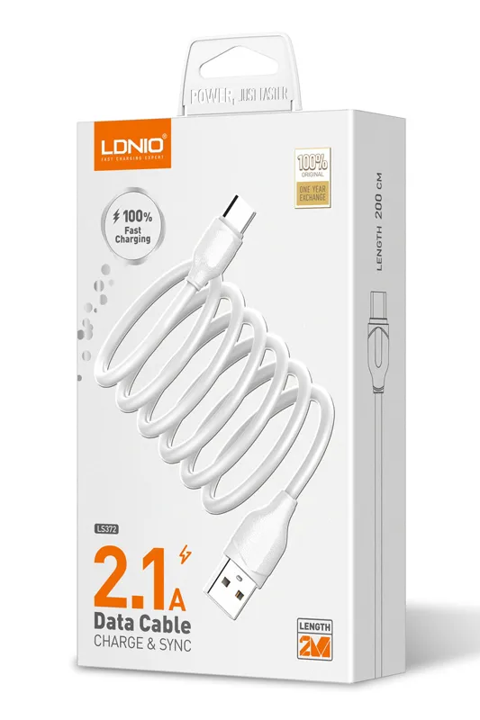 LDNIO καλώδιο USB-C σε USB LS372, 2.1A, 2m, λευκό