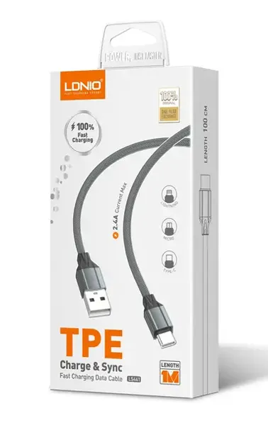 LDNIO καλώδιο Lightning σε USB LS441, 2.4A, 1m, γκρι