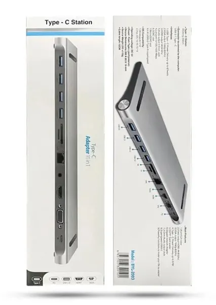 POWERTECH docking station BYL-2003, 11 θυρών, βάση laptop, USB-C, γκρι