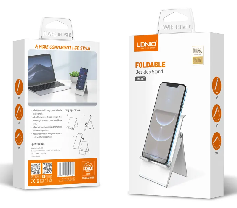 LDNIO βάση smartphone MG07, foldable, 4.7-7.2", λευκή