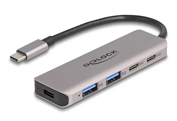 DELOCK USB hub 64239, 4x θυρών, 5Gbps, USB-C σύνδεση, γκρι