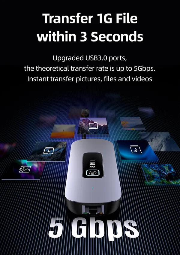 USAMS docking station US-SJ643, 8 θυρών, USB-C, 4K, 100W PD, LAN, γκρι