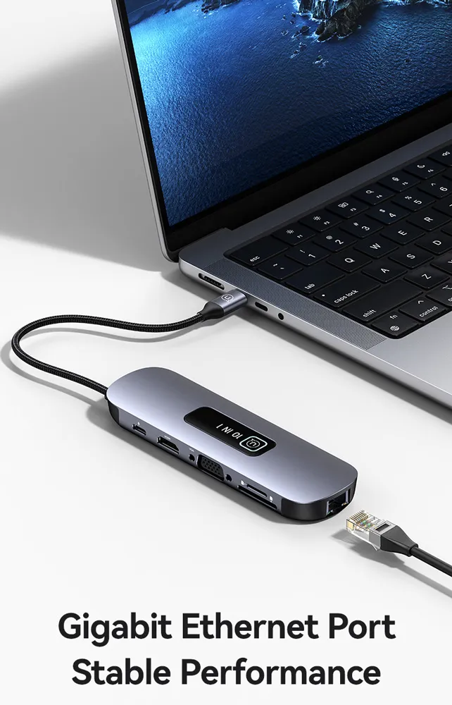 USAMS docking station US-SJ643, 8 θυρών, USB-C, 4K, 100W PD, LAN, γκρι