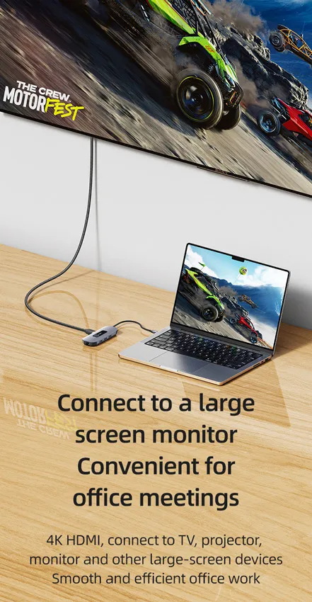 USAMS docking station US-SJ643, 8 θυρών, USB-C, 4K, 100W PD, LAN, γκρι