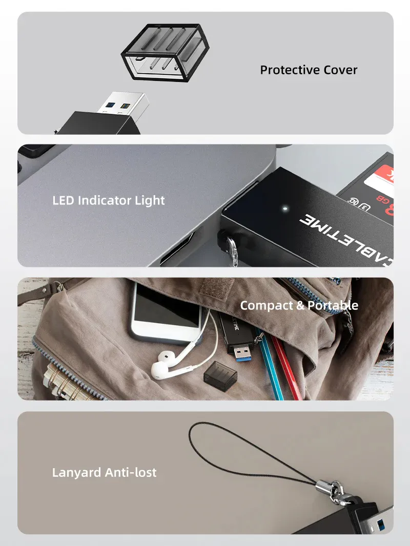 CABLETIME card reader CT-ASD3-PB για SD & micro SD, USB, 5Gbps, μαύρο