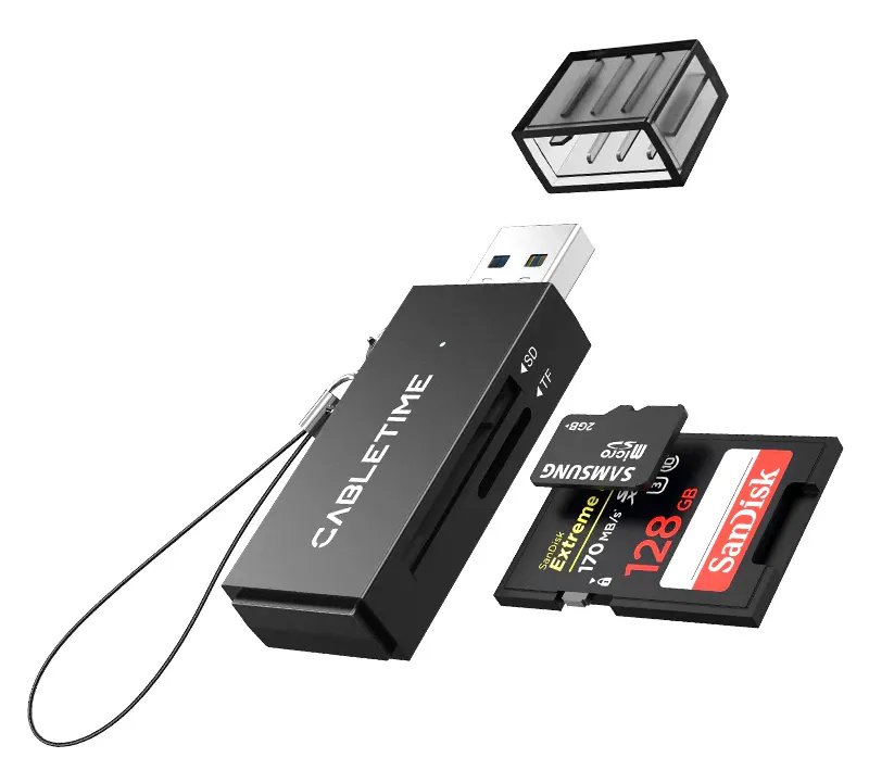 CABLETIME card reader CT-ASD3-PB για SD & micro SD, USB, 5Gbps, μαύρο