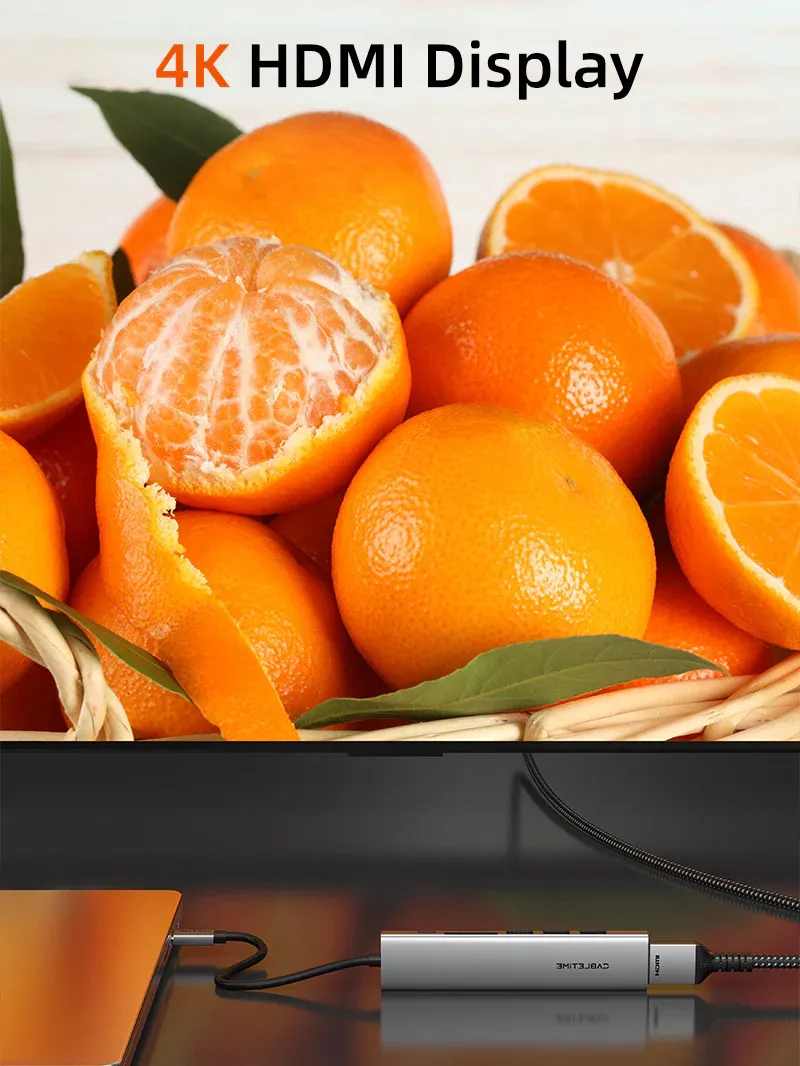 CABLETIME docking station CT-HBP2-AG7, 7 θυρών, USB-C, 4K, 100W, γκρι