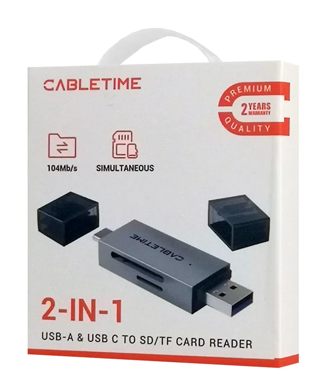 CABLETIME card reader CT-ACSD3-AG, SD/micro SD, USB/USB-C, 5Gbps, γκρι