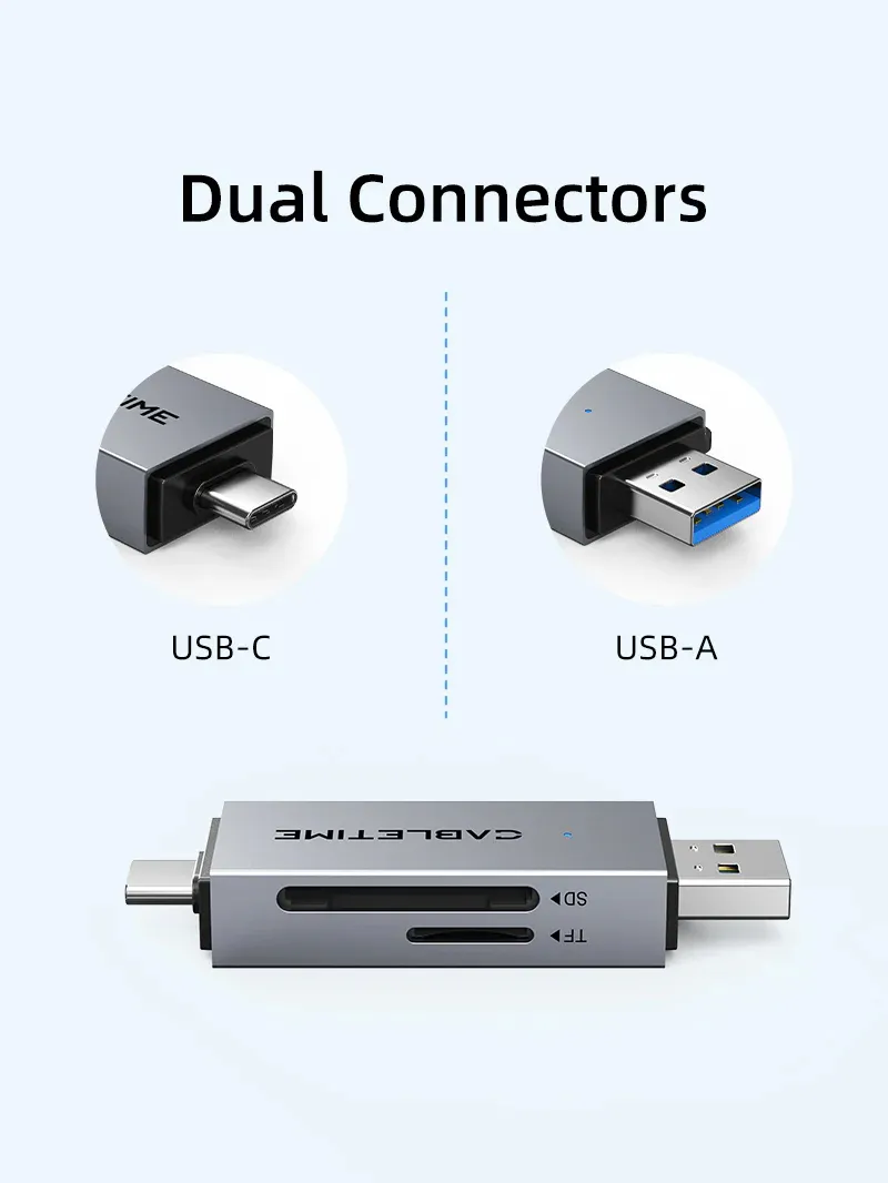 CABLETIME card reader CT-ACSD3-AG, SD/micro SD, USB/USB-C, 5Gbps, γκρι
