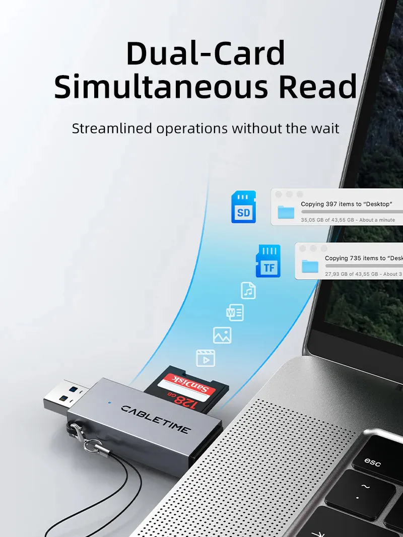 CABLETIME card reader CT-ACSD3-AG, SD/micro SD, USB/USB-C, 5Gbps, γκρι