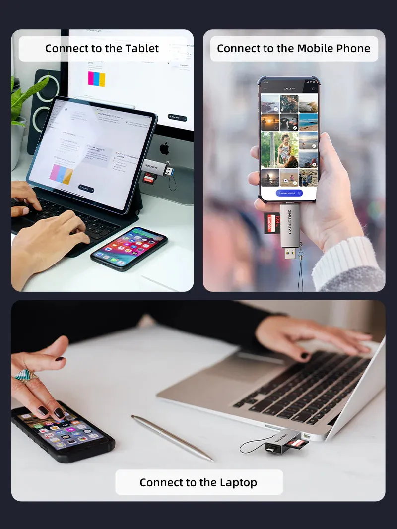 CABLETIME card reader CT-ACSD3-AG, SD/micro SD, USB/USB-C, 5Gbps, γκρι