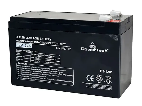 POWERTECH μπαταρία μολύβδου PT-1201 για UPS, 12V 7Ah, F2