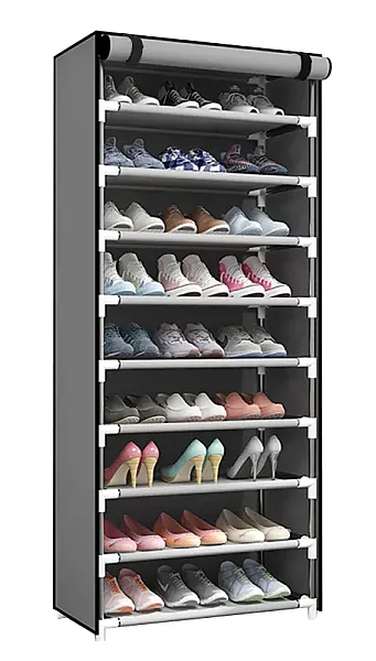 HOME USE υφασμάτινη παπουτσοθήκη HUH-0182 με 9 ράφια, 57x28x160cm, γκρι