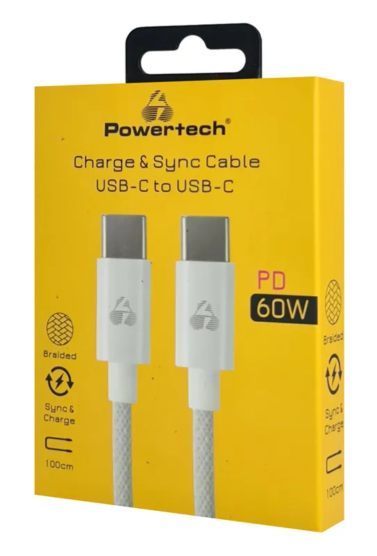 POWERTECH καλώδιο USB-C PTR-0183, 60W, 480Mbps, 1m, λευκό